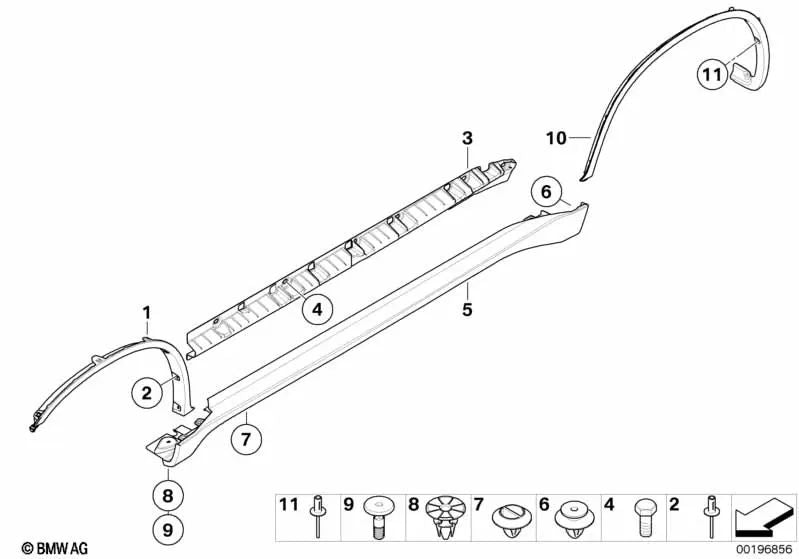 Cubierta del umbral imprimada derecha para BMW E71 (OEM 51777206664). Original BMW.