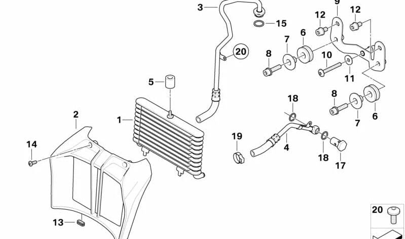 Tubería de refrigeración de aceite del escape OEM 17227722194 para moto BMW R 1200 R (K27). Original BMW Motorrad.