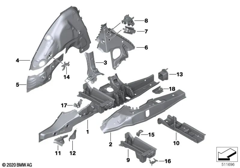 Soporte tubo flexible de freno izquierdo OEM 41118498929 para BMW X3 G01, X3 M F97, X4 G02, iX3 G08... y más. Original BMW.
