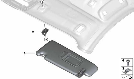 Parasoles sin etiqueta izquierda OEM 51167452543 para BMW X1 F48, F48N, F49. Original BMW.