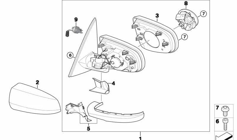 Retrovisor exterior izquierdo calefactado con memoria OEM 51167282751 para BMW X6 E71 y E72 (todos los modelos compatibles). Original BMW.