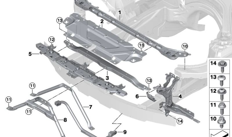 Refuerzo delantero izquierdo OEM 51649464968 para BMW Serie 2 G42 (218i, 220d, 220i, 230i, M240i). Compatible con modelos fabricados entre 2021 y 2029. Pieza original BMW.