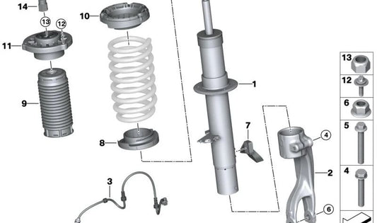 Amortiguador delantero izquierdo con VDC OEM 37105A3AE91 para BMW X5 (G05) y BMW X6 (G06). Original BMW.