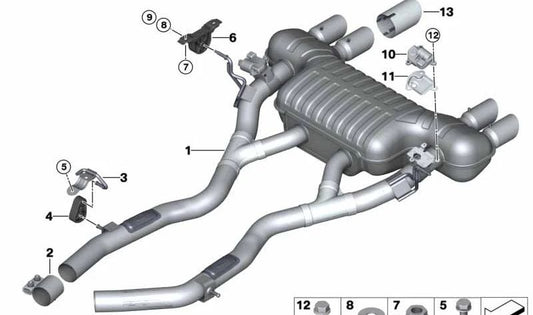 Silencioso trasero con válvula de escape OEM 18308074086 para BMW F80, F82. Original BMW.