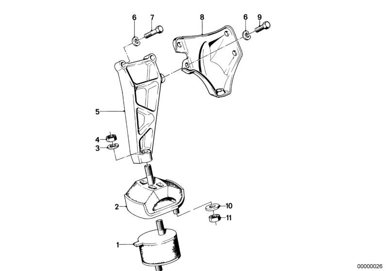 Silentblock motor izquierdo OEM 11811126930 para BMW E23. Pieza original BMW para soporte del motor.