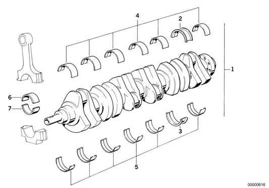 Main bench bearings 59.50mm (+0.50) OEM 11211706866 for BMW E21, E30, E36, E46, E12, E28, E34, E39, E60, E61, E38, E65, E66, E83, E53, Z1, Z3, E85. Original BMW.