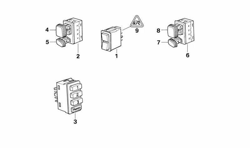 Botón ajuste asiento trasero OEM 61311379194 para BMW E34, E32, E31, E36, E38. Compatible con todos los modelos detallados. Recambio original BMW.