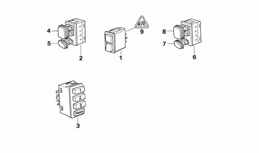 Botón ajuste asiento trasero OEM 61311379194 para BMW E34, E32, E31, E36, E38. Compatible con todos los modelos detallados. Recambio original BMW.