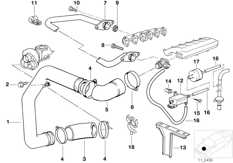 Tuyau OEM 11612244425 pour BMW E36 325TD et E34 525TD. Compatible avec les moteurs diesel M51. BMW d'origine.