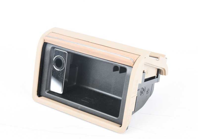 Cenicero trasero OEM 51168258282 para BMW E46. Color beige claro con cromo. Original BMW.