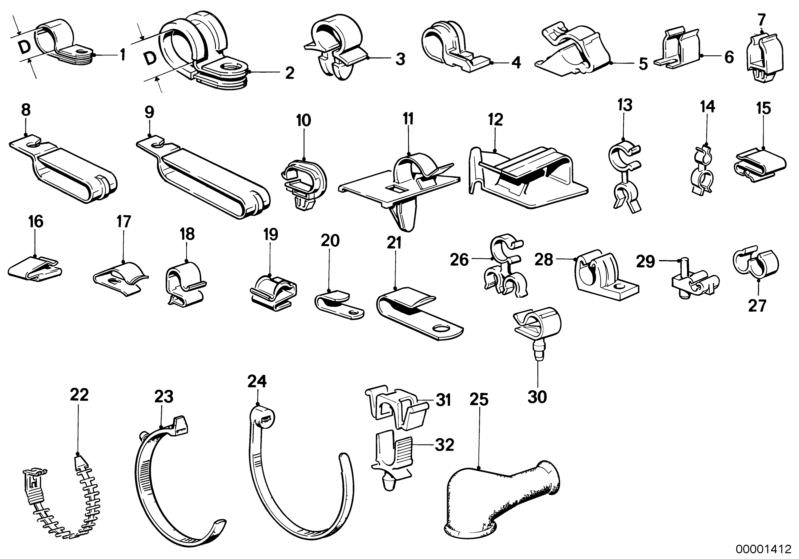 Abrazadera Ø13/6,4 OEM 12527575155 para BMW E21, E30, E12, E28, E34, E24, E23, E32, Z1. Original BMW. Ideal para fijación de cables y componentes del motor.