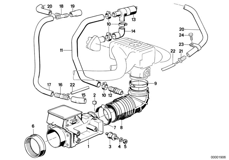 Manguera de admisión de aire OEM 13541285237 para BMW E30 {316i, 318i modelos con motor M10}. Pieza original BMW.