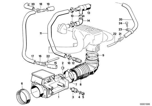 Mangueira de admissão de ar OEM 13541285237 para os modelos BMW E30 {316i, 318i M10}. Peça original da BMW.