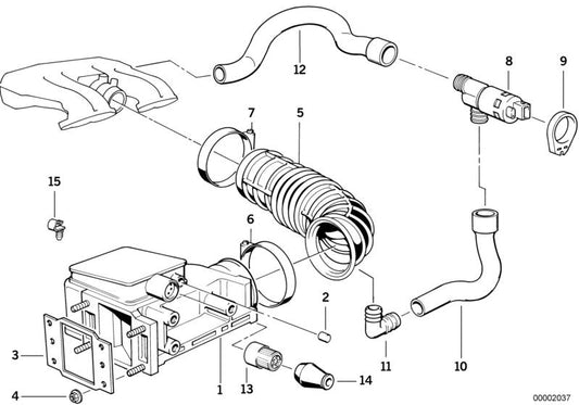 OEM admission tube 13411727930 for BMW E36 (316i, 318i) and E34 (518i). Original BMW.