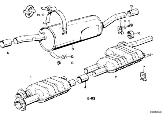 Silencioso intermedio OEM 18121175746 para BMW E28 520i (modelos con motor M20, manual y automático, 1981-1987). Original BMW.