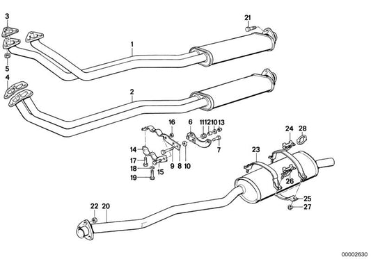 Abrazadera escape superior OEM 18211177595 para BMW E30 316i {AB11, AB12, AB21, AB22, AC11, AC12, AC21, AC22, AJ11, AJ12}. Pieza original BMW.
