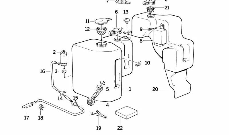 Depósito de líquido limpiaparabrisas OEM 61661375570 para BMW E30 325i xDrive. Compatible con modelos con motor M20, cambio automático o manual, y tracción total. Original BMW.