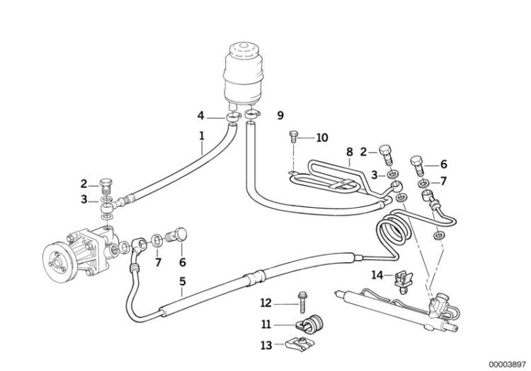 Tubería retorno dirección asistida OEM 32411141713 para BMW E36 320i (M50, M52). Original BMW.