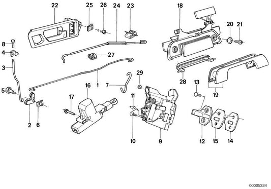 Cierre de puerta OEM 51211969999 para BMW Serie 7 E32 (todos los modelos 730i con motor M30). Original BMW.