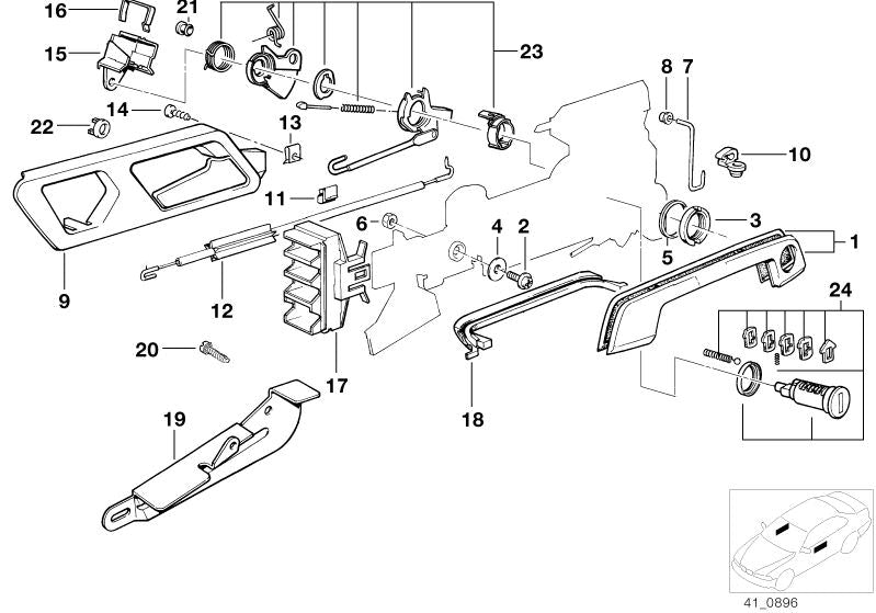 OEM CLIP de fixação à direita 51211976598 para BMW E32 e E34. Compatível com modelos como 518i, 520i e outros. Peça original da BMW. Ideal para definir partes do mecanismo da porta.