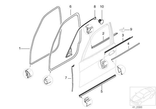 Moldura interior delantera derecha OEM 51212694040 para BMW E39 (520d, 520i). Color negro brillante. Original BMW.