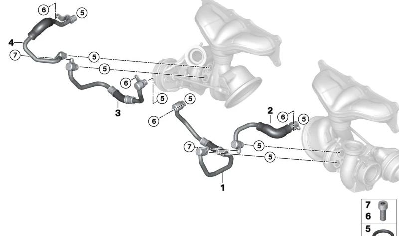 Pipe de réfrigération pour le turbocompresseur OEM 11537563706 pour BMW E71, E70, E60, E61, E90, E91, E92, E93. BMW d'origine.