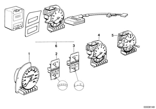 Strumento combinato OEM 62131376643 per BMW E28 518, 520i (1981-1987) ed E24 (1977-1989). BMW originale.