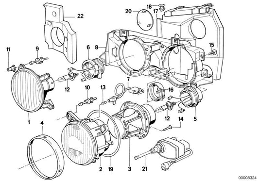 Left Faro Adapter OEM 63128355377 for BMW E34, E32. Compatible with 518G versions, 518I (M40/M43) manual and automatic. Original BMW piece.