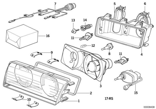 Left fog light OEM 63121393849 for BMW 3 Series E36 316i, 318i, 318is, 318ti. Genuine BMW.