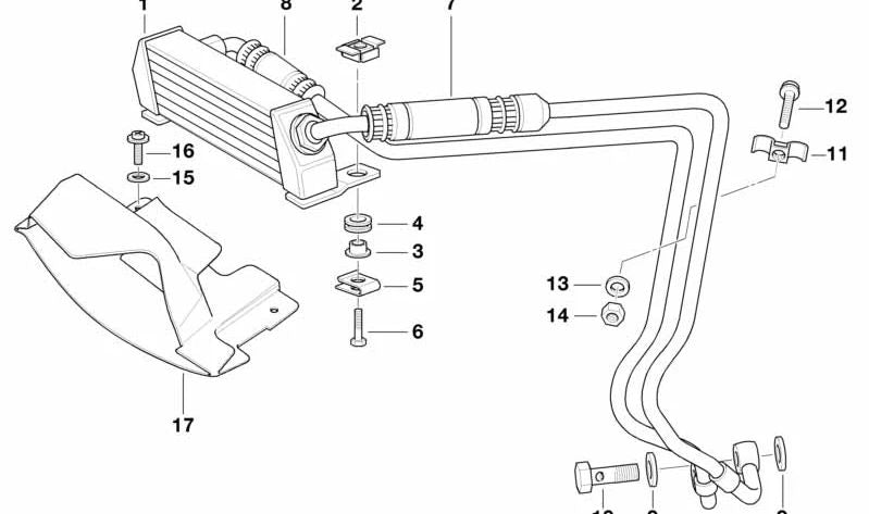 Tubería de refrigeración de aceite de admisión OEM 17221464981 para motos BMW K 1200 RS, K 1200 GT, K 1200 LT. Original BMW Motorrad.