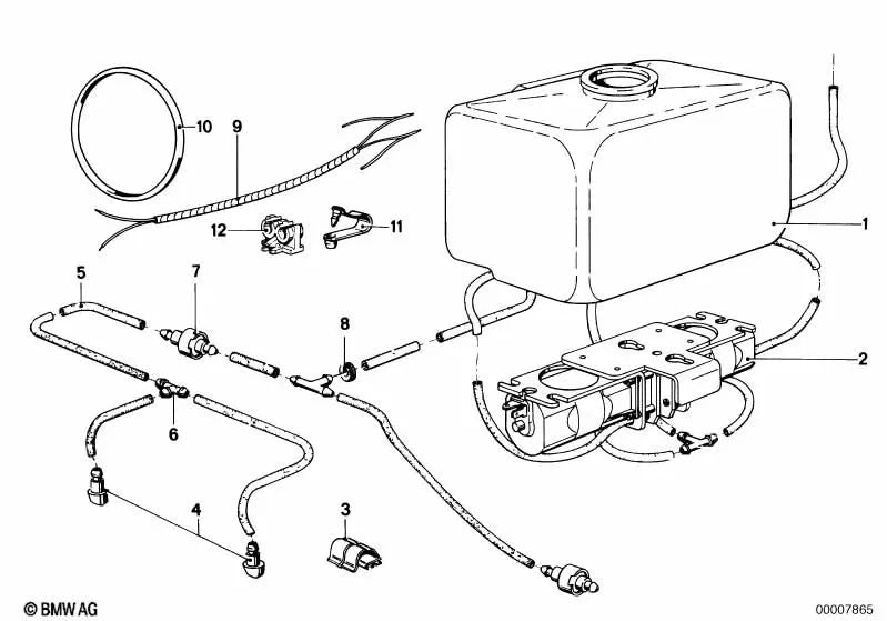 Recipiente de sistema de limpieza de faros OEM 61671356191 para BMW 1502-2002tii, 3' E21, 5' E12, 2500-3.3Li. Original BMW.