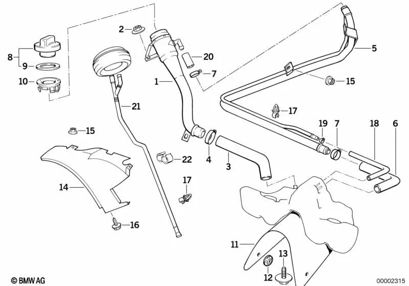 Tubo flexible OEM 16111180899 para BMW Serie 8 E31 (M62, M60, S70) 1989-1996. Original BMW.