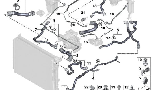 Tubo de refrigerante OEM 17128096445 para BMW G87, G80, G80N, G81, G81N, G82, G82N, G83, G83N. Conecta el radiador al vaso de expansión del refrigerante. Original BMW.