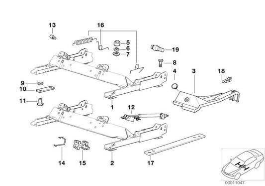 Riel de asiento derecho OEM 52108234796 para BMW Serie 3 E36 (1993-2000). Original BMW.