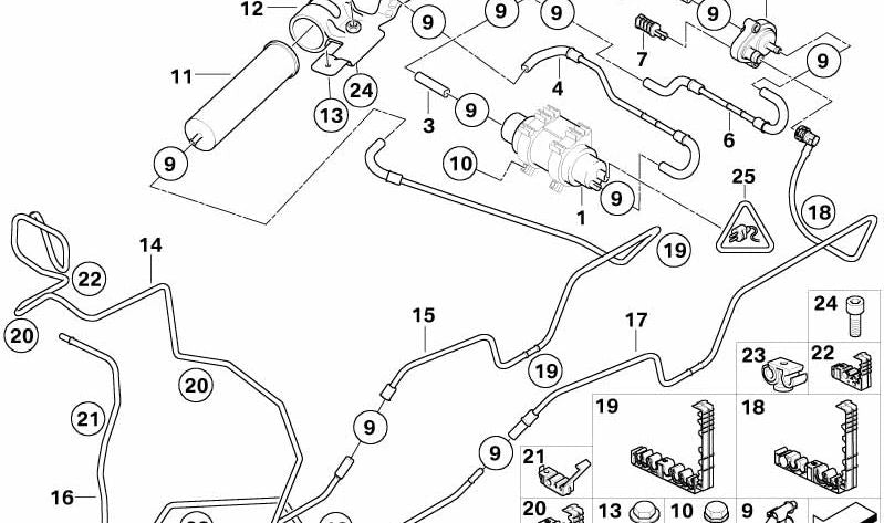 Rear fuel return line for BMW E53 (OEM 16127175089). Original BMW.