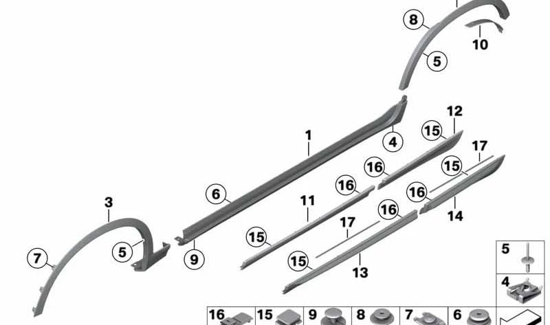 Rechte vordere seitliche Formteile OEM 51137205780 für BMW X3 F25 und BMW X4 F26. Original BMW.