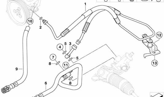 Tubo de retorno del radiador OEM 32416765680 para BMW E60, E61. Original BMW.