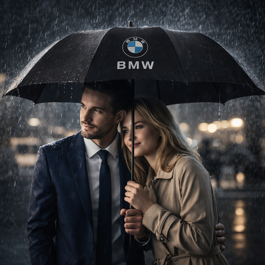 Schwarzer Automatik-BMW-Regenschirm mit BMW-Logo | Hochwertiges winddichtes Accessoire