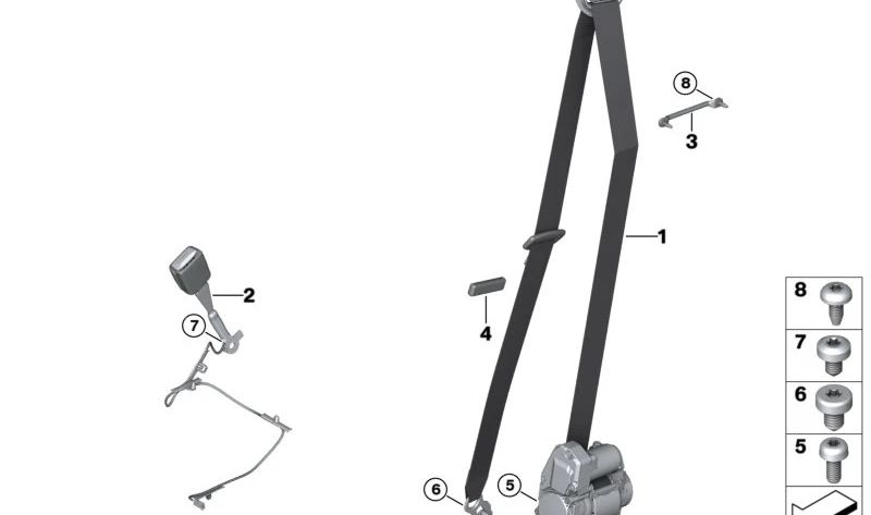 Cinturón de seguridad delantero derecho OEM 72115A32DF4 para BMW G60, G61, G90, G70. Original BMW.