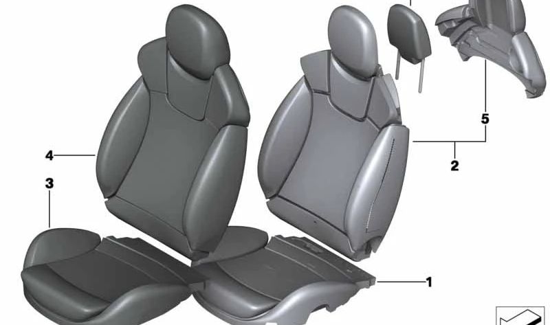 Funda de asiento deportivo Recaro cuero izquierda OEM 52107315535 para MINI R56 LCI, Clubman R55 LCI, Coupé R58, Roadster R59. Original MINI.