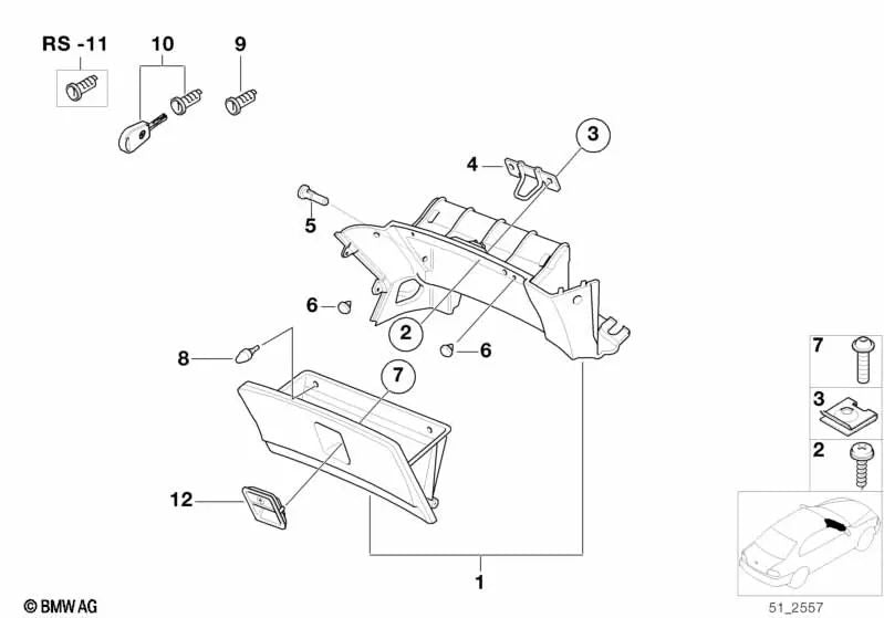 Glove box with liner for BMW various models/series (OEM 51458399930). Original BMW.