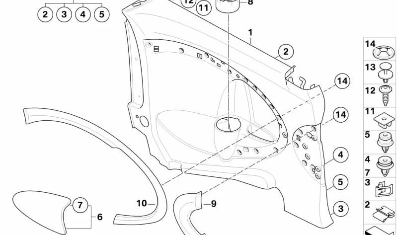 Reposabrazos trasero izquierdo OEM 51432755963 para MINI R55 (Cooper ML31, ML32, ML41, ML42, ZF31, ZF32, ZF41, ZF42, DMN51, DMN52). Color gris oscuro. Original MINI.