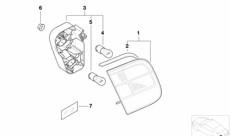 Piloto trasero izquierdo portón OEM 63218368759 para BMW E46 (Compact, Berlina, Touring, Coupé, Cabrio, M3). Original BMW.
