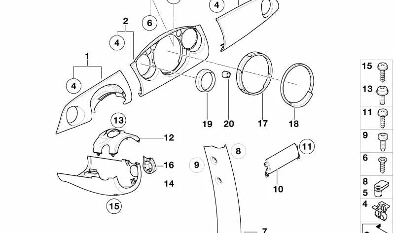Embellecedor tablero instrumentos central Hot Orange OEM 51459141924 para MINI Cooper R50, R52, R53, Cooper S R50, R52, R53, One R50, R52. Original MINI.