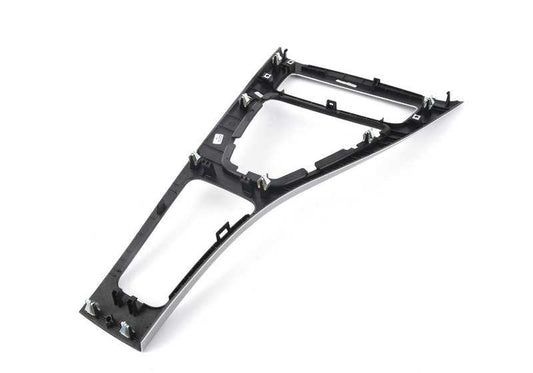 Embellecedor consola central aluminio OEM 51169145147 para BMW E90, E91, E92, E93 (316d, 316i). Color Glaciersilber. Compatible con cambio manual y automático. Original BMW.
