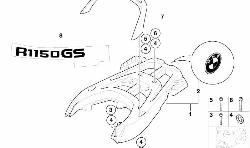 Asidero trasero OEM 46547664392 para motos BMW R1150GS Adventure (R21). Original BMW Motorrad.