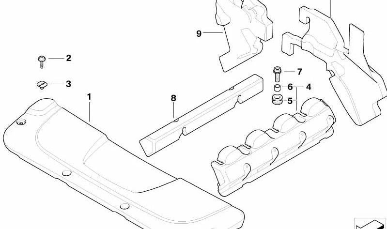 Cubierta inyectores cilindros 5-8 OEM 11147789098 para BMW E65. Pieza original BMW.