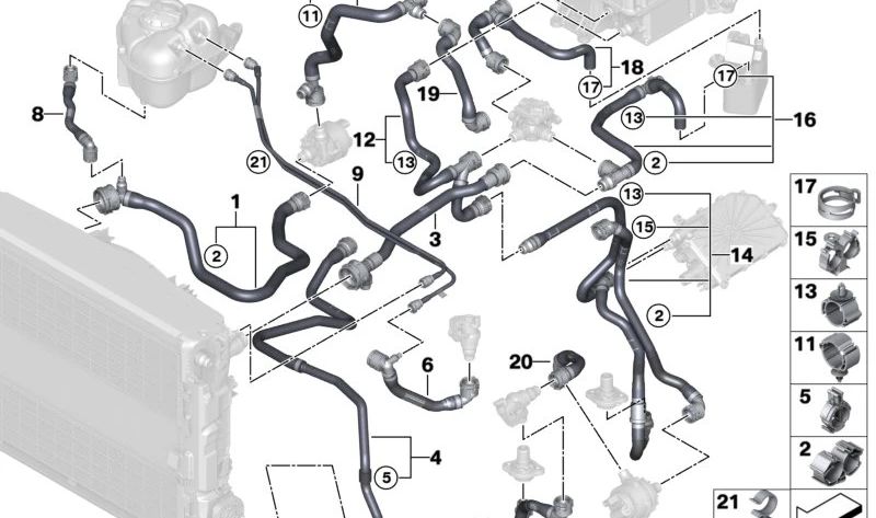 Tubo para bomba eléctrica de refrigerante OEM 17128477900 para BMW G26E, G26F. Pieza original BMW.