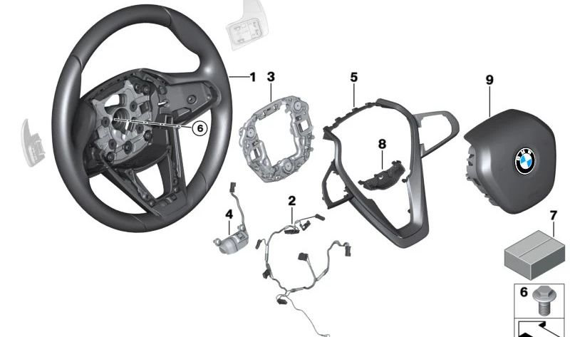 Leather sports steering wheel with Cams OEM 32306871734 for BMW G11 and G12. Original BMW.