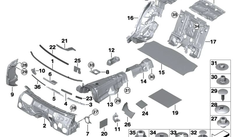 Isolamento acustico terreno posteriore per BMW G11, G12 (OEM 51487429725). BMW originale